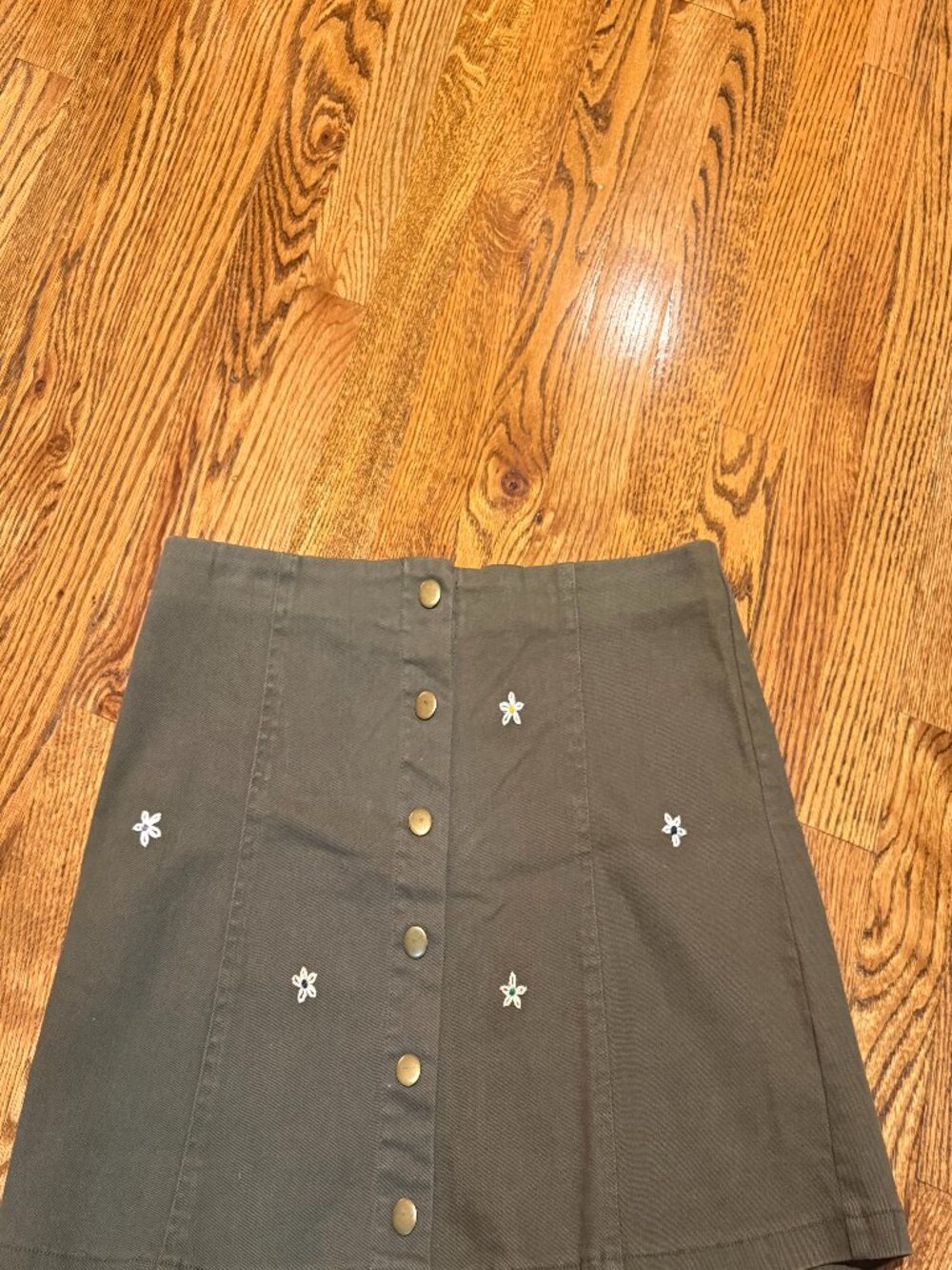 White Crow Embroidered Mini Skirt Medium Olive Green Studded Boho Festival